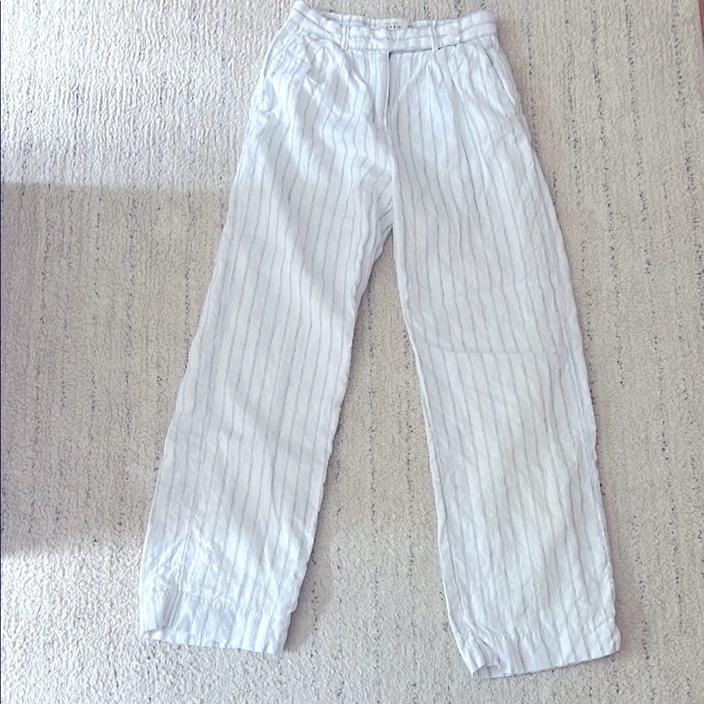 Abercrombie & Fitch White Pinstripe Wide-Leg Pants